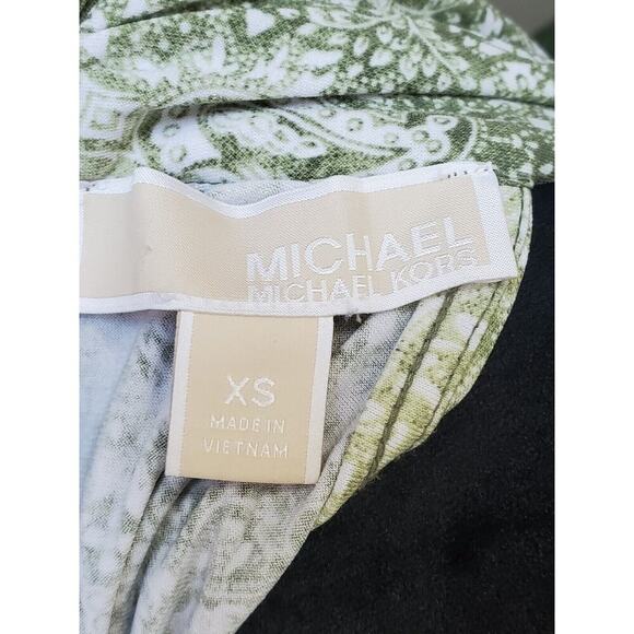 Michael Kors Women's Green Paisley Off the Shoulder Back Zip Top Blouse Size XS - Picture 8 of 11